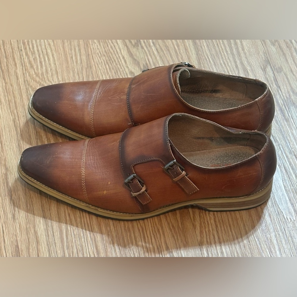 Steven Land Men’s Dress Shoes 12 Brown Leather Monk Strap Casual